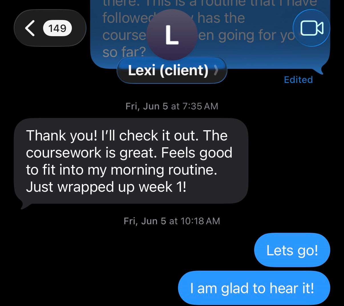 Client message from Lexi