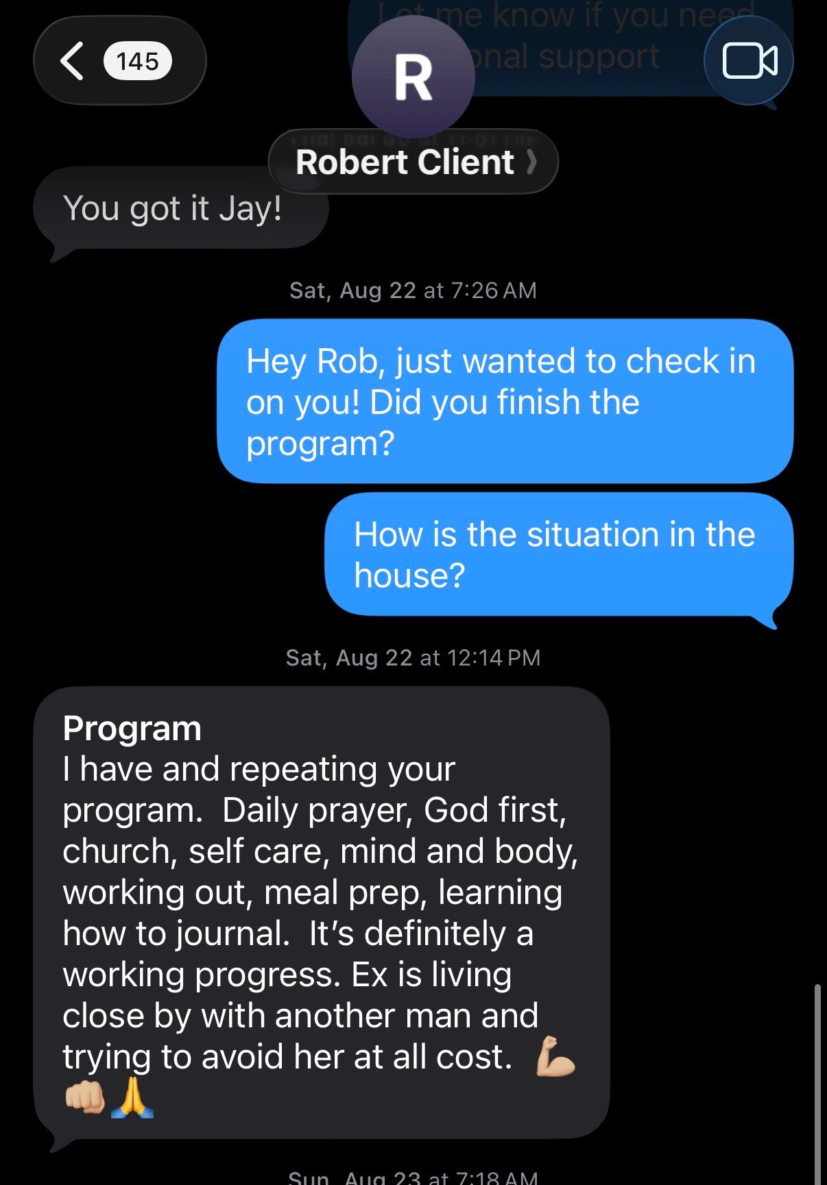 Client message from Robert