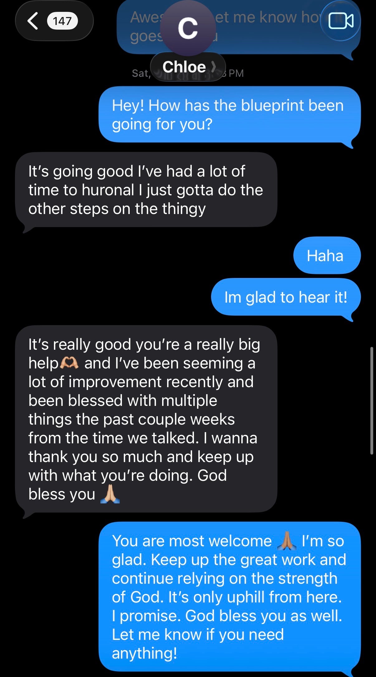 Client message from Chloe